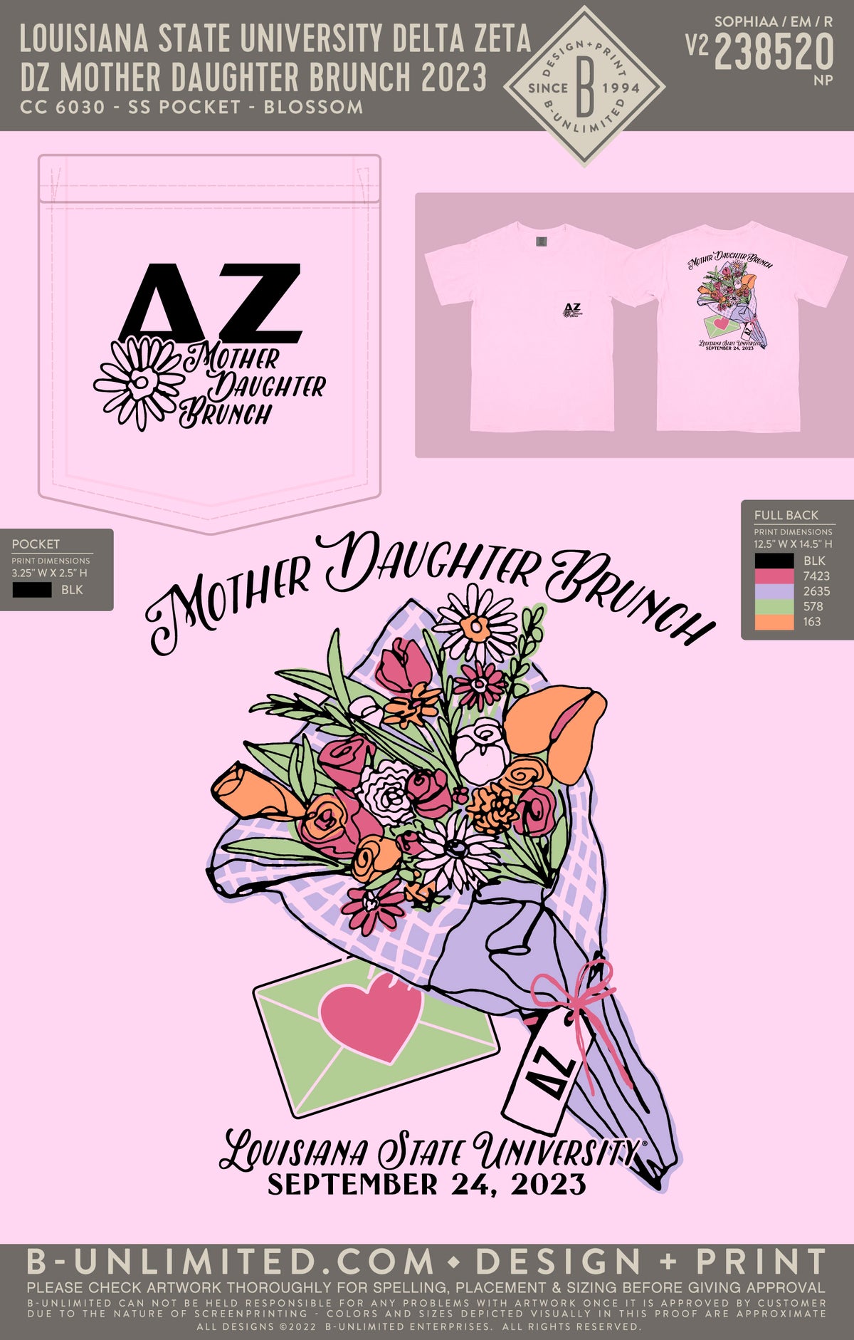 Louisiana State University Delta Zeta - DZ Mother Daughter Brunch 2023 - CC - 6030 - SS Pocket - Blossom