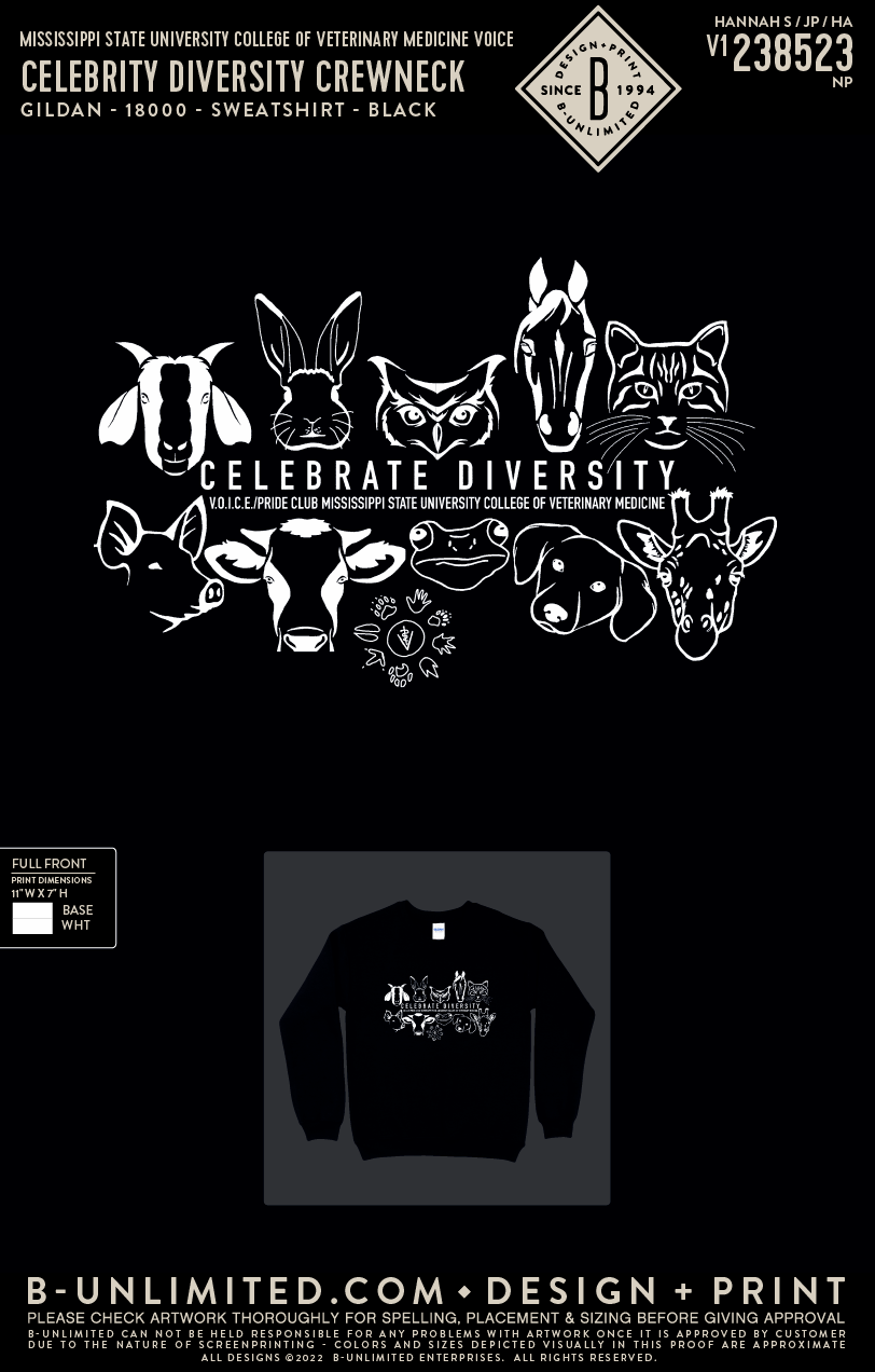 Mississippi State University College of Veterinary Medicine VOICE - Celebrate Diversity Crewneck - Gildan - 18000 - Sweatshirt - Black