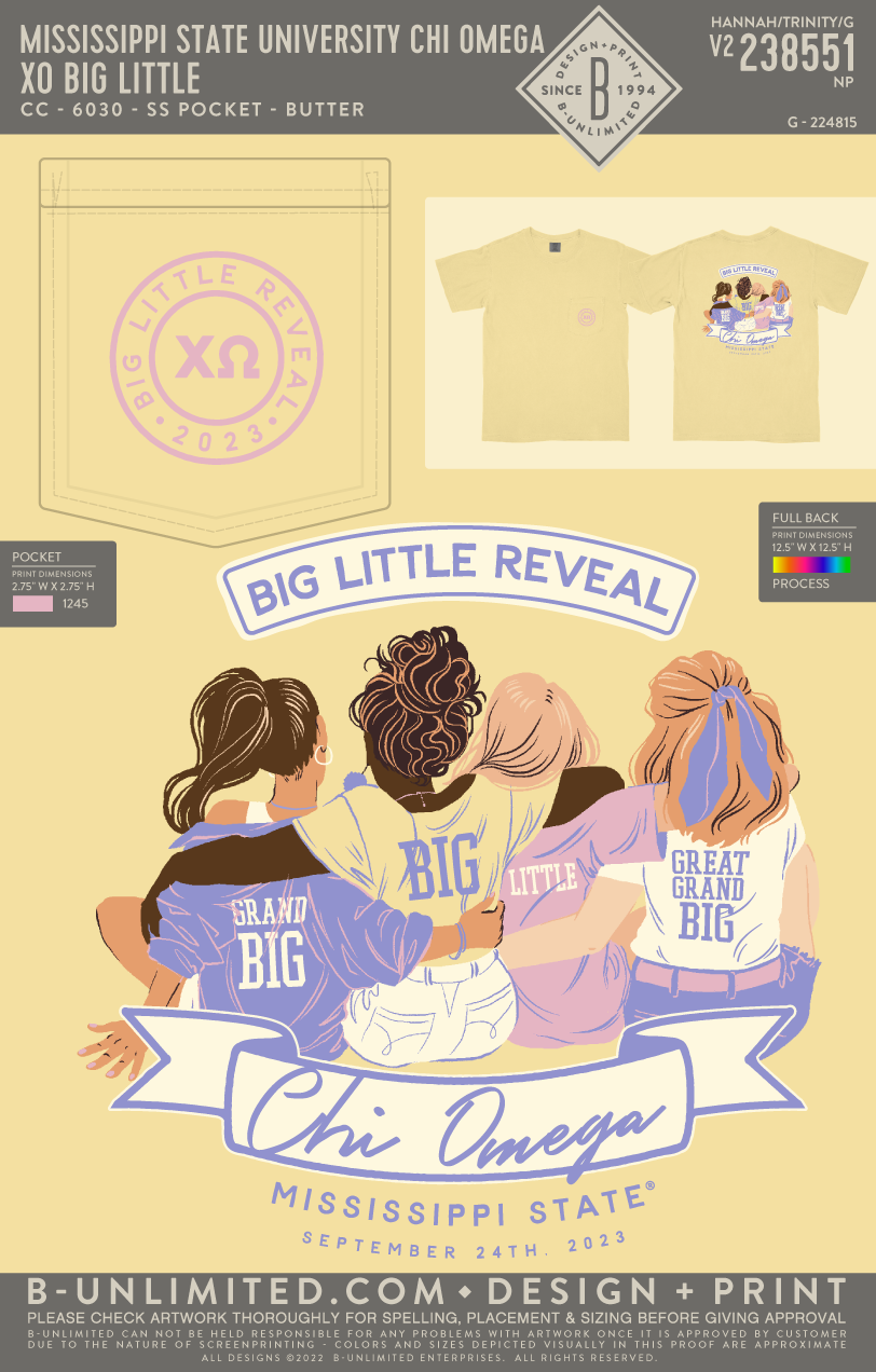 Mississippi State University Chi Omega - XO Big Little - CC - 6030 - SS Pocket - Butter