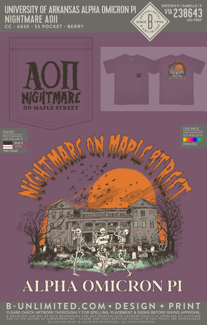 University of Arkansas Alpha Omicron Pi - Nightmare AOII - CC - 6030 - SS Pocket - Berry
