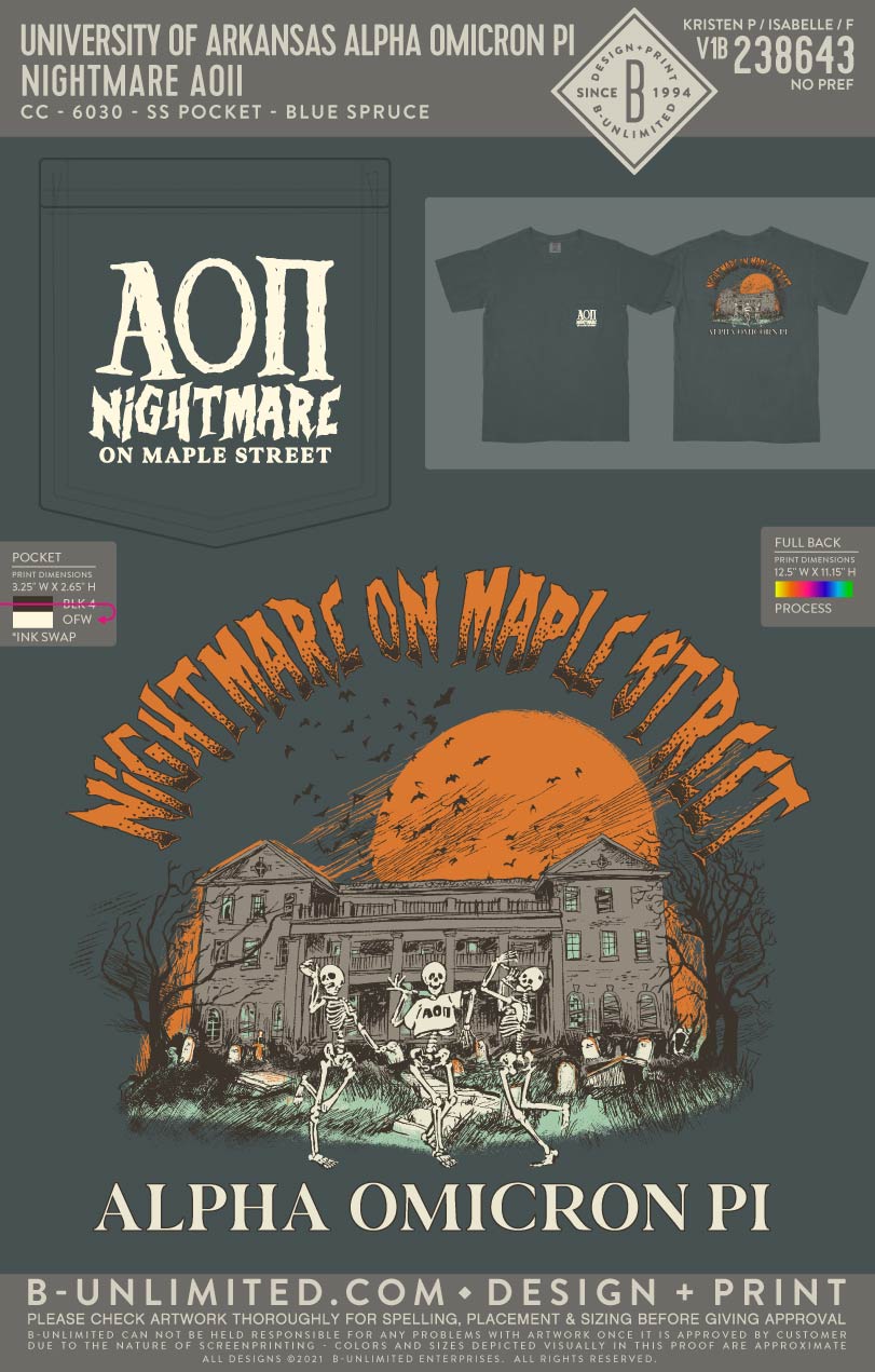 University of Arkansas Alpha Omicron Pi - Nightmare AOII - CC - 6030 - SS Pocket - Blue Spruce