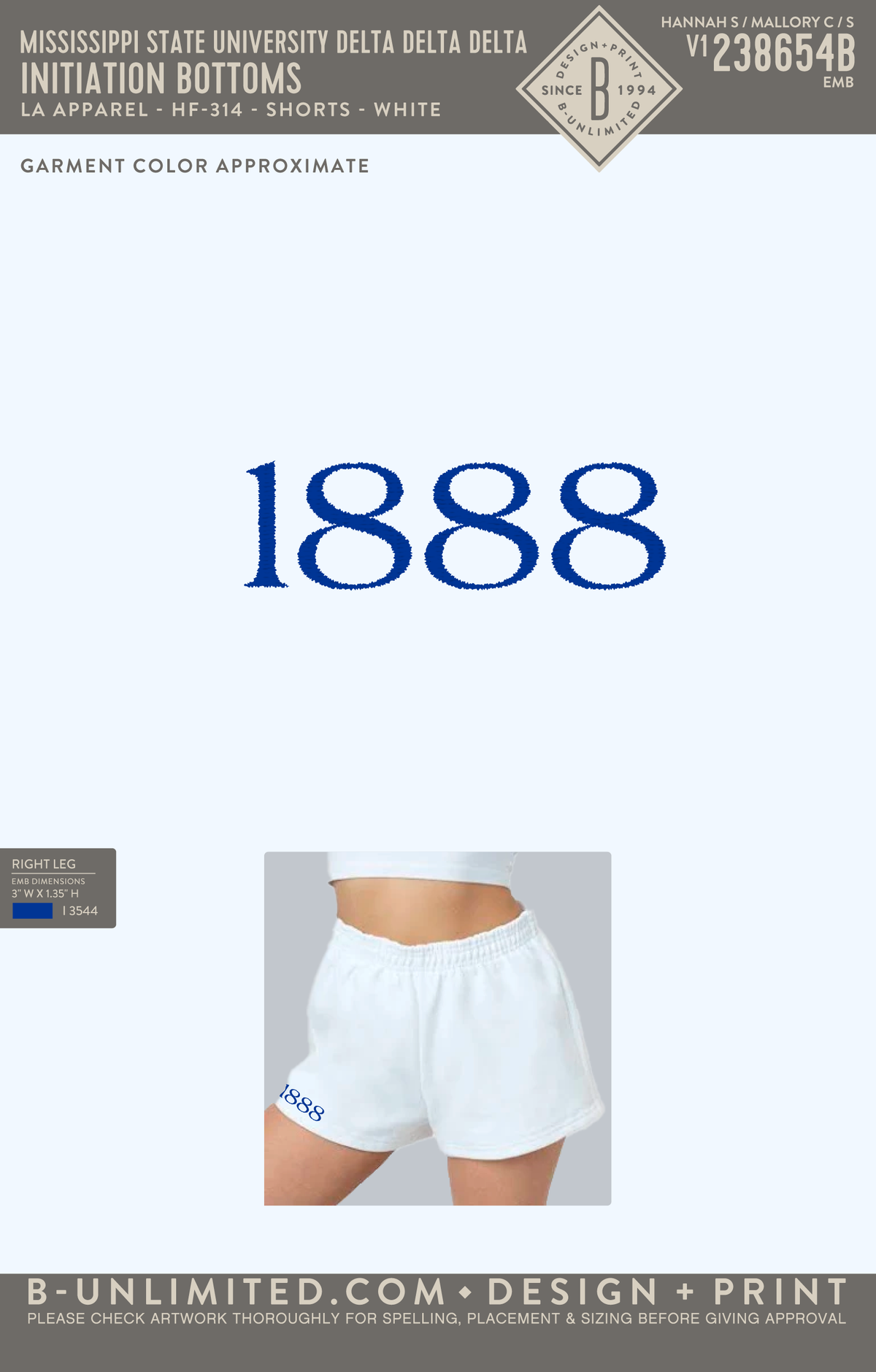 Mississippi State University Delta Delta Delta - Initiation Bottoms - LA Apparel - HF-314 - White