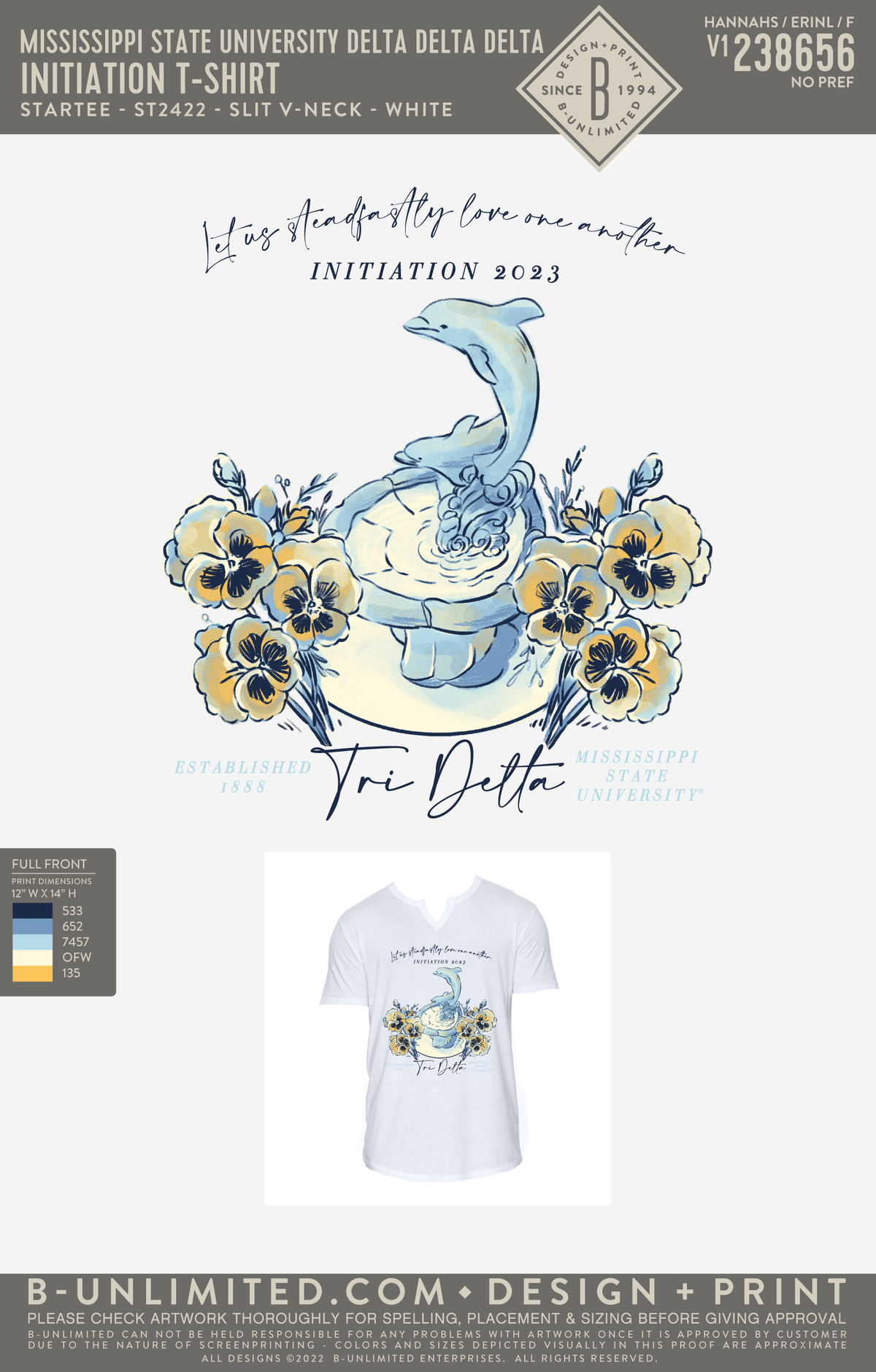 Mississippi State University Delta Delta Delta - Initiation T-Shirt - StarTee - ST2422 - Slit V Neck - White