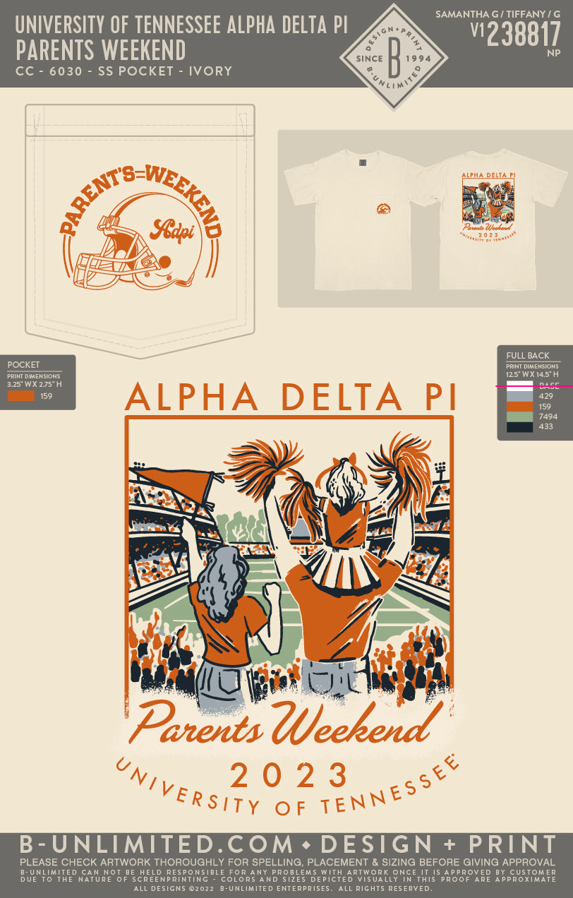 University of Tennessee Alpha Delta Pi - Parents weekend - CC - 6030 - SS Pocket - Ivory