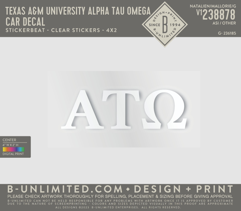 Texas A&M University Alpha Tau Omega - Car Decal - Stickerbeat - Car Decal - White