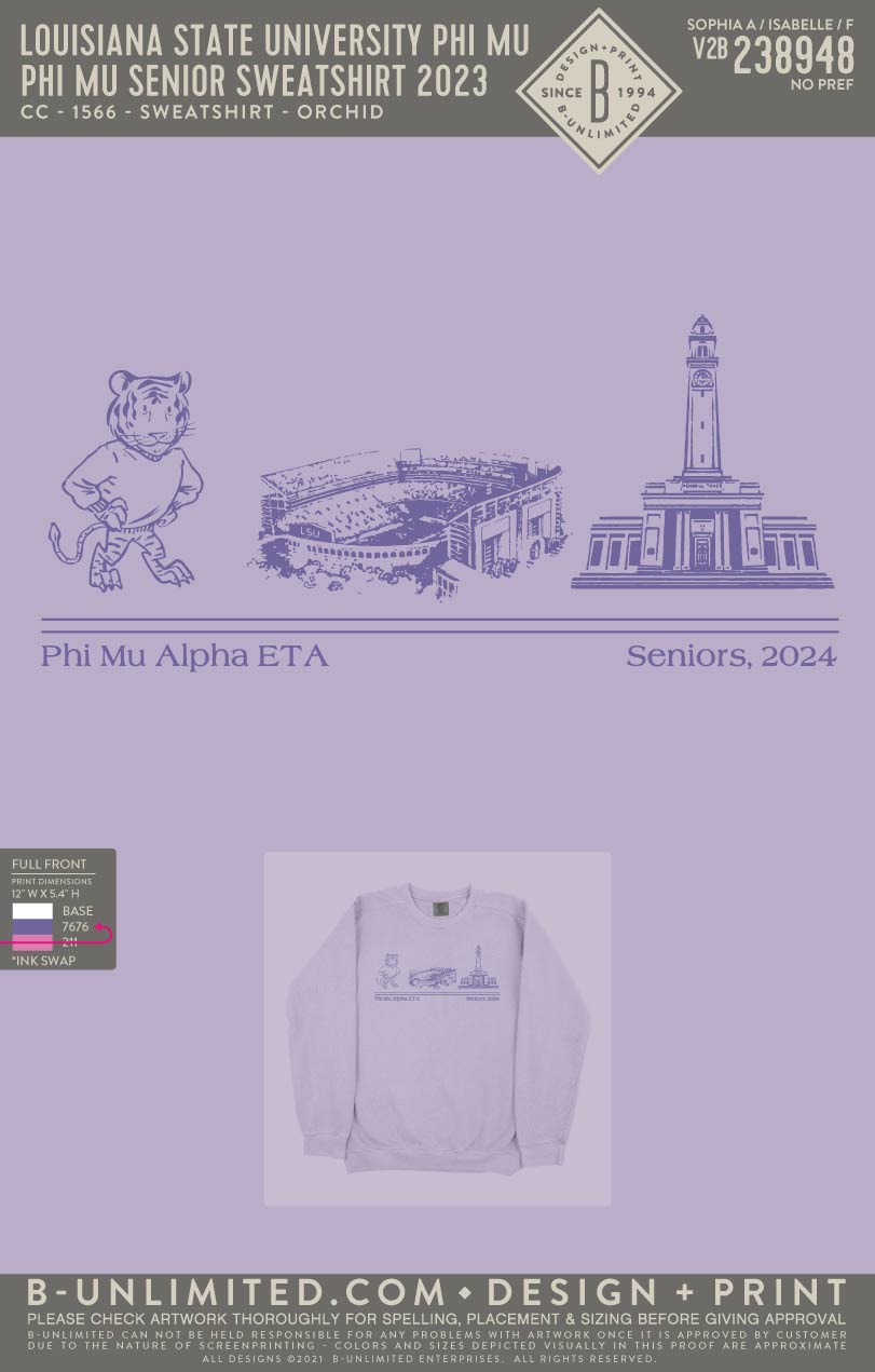 Louisiana State University Phi Mu - Phi Mu Senior Sweatshirt 2023 - CC - 1566 - Sweatshirt - Orchid