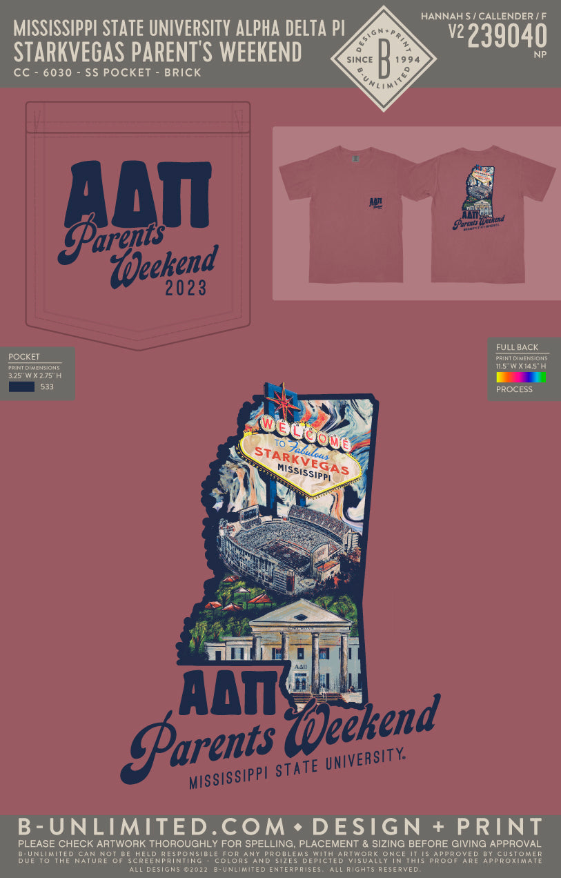 Mississippi State University Alpha Delta Pi - Starkvegas Parent's Weekend (EOYFALL23) - CC - 6030 - SS Pocket - Brick