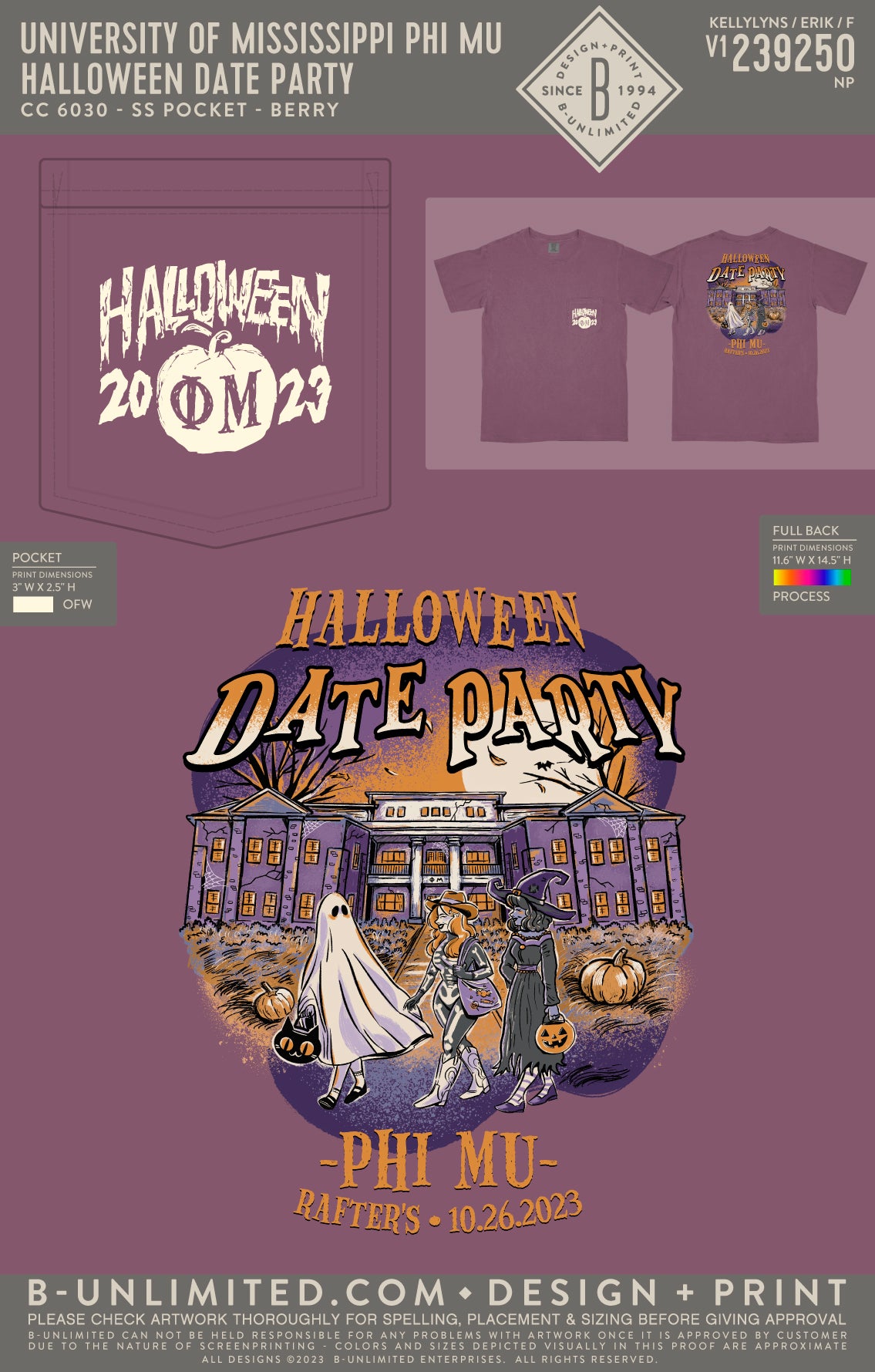 University of Mississippi Phi Mu - Halloween Date Party (EOYFALL23) - CC - 6030 - SS Pocket - Berry