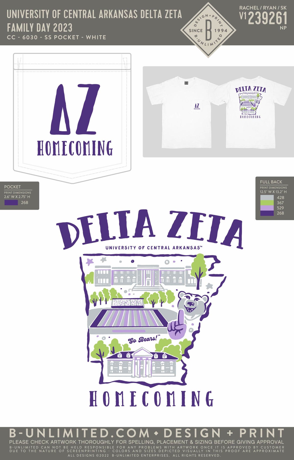 University of Central Arkansas Delta Zeta - Homecoming 2023 - CC - 6030 - SS Pocket - White
