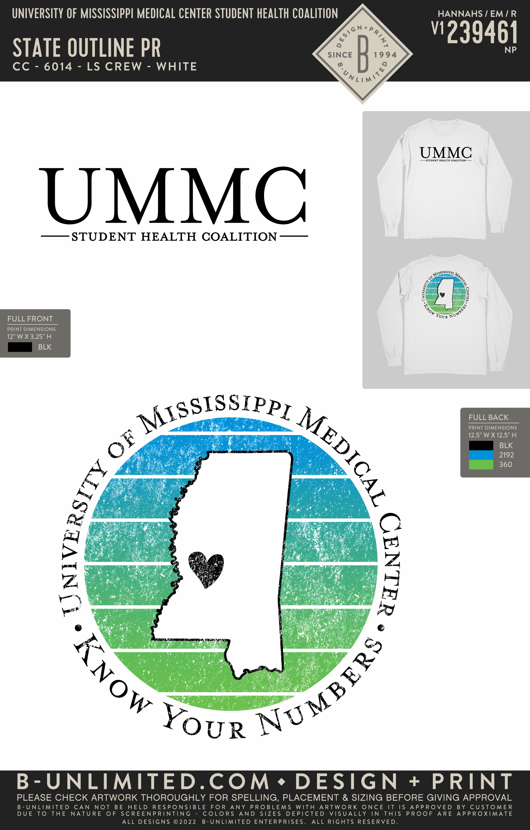 University of Mississippi Medical Center Student Health Coalition - State Outline PR - CC - 6014 - LS Crew - White