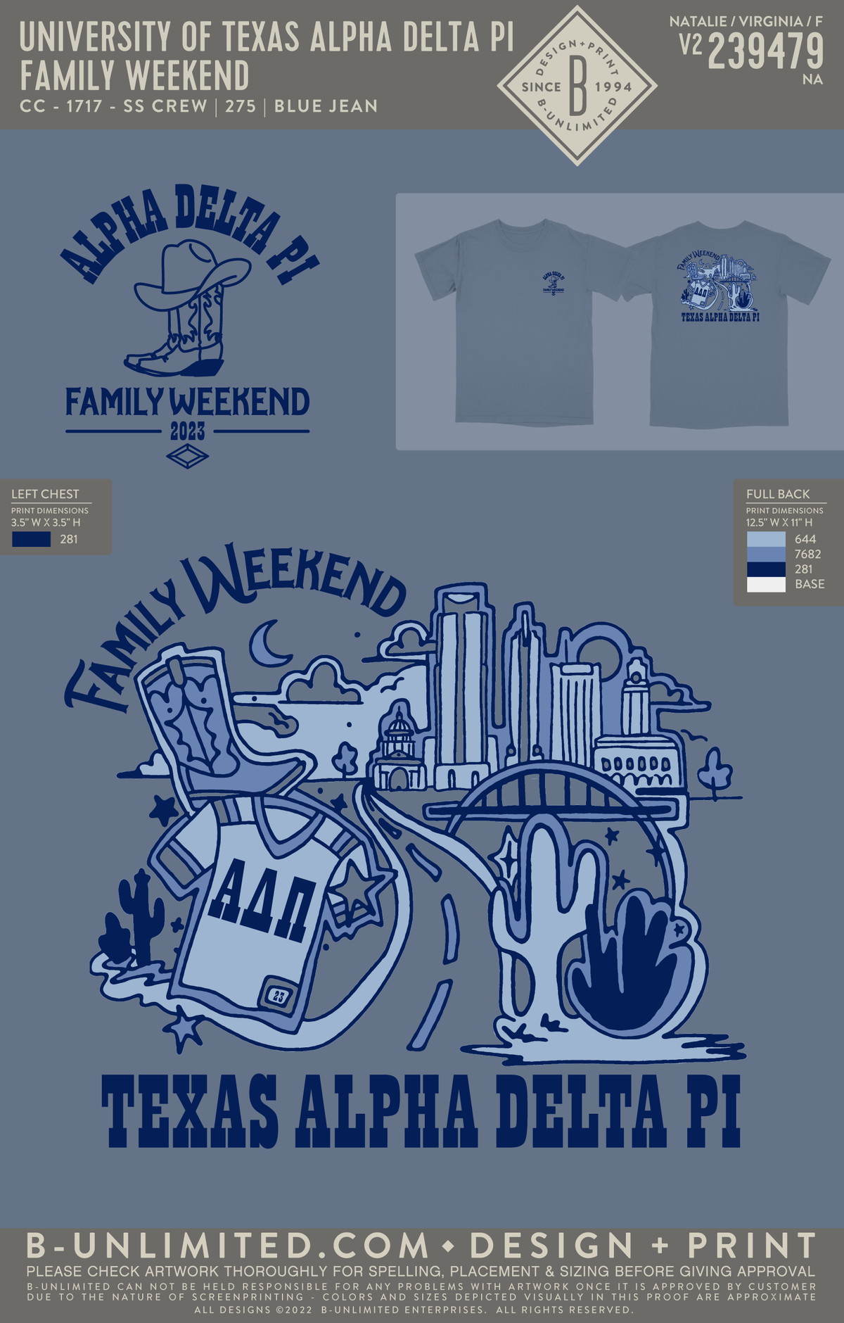University of Texas Alpha Delta Pi - Family Weekend (EOY FALL 23) - CC - 1717 - SS Crew - Blue Jean