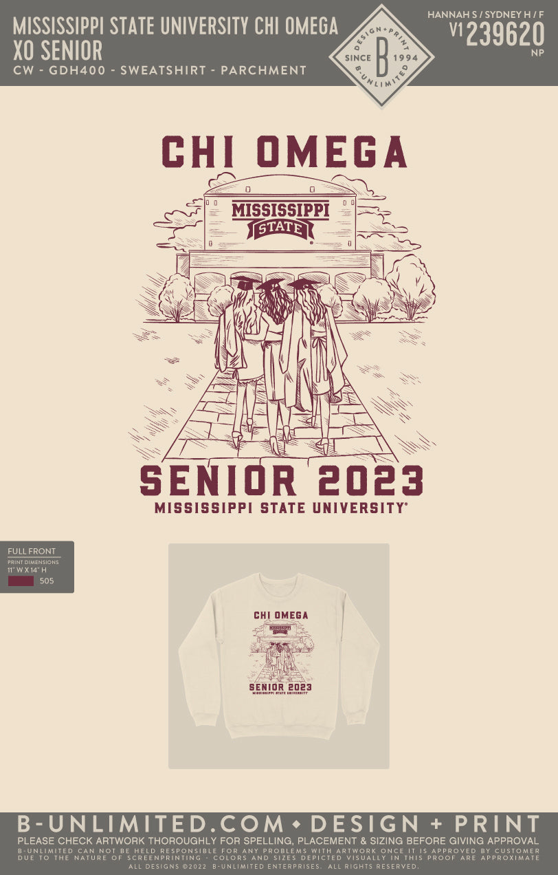 Mississippi State University Chi Omega - XO Senior - CW - GDH400 - Sweatshirt - Parchment