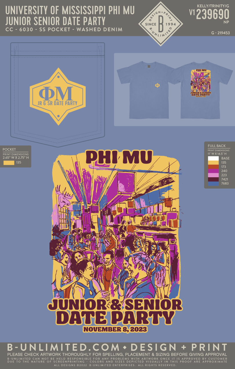 University of Mississippi Phi Mu - Junior Senior Date Party - CC - 6030 - SS Pocket - Washed Denim