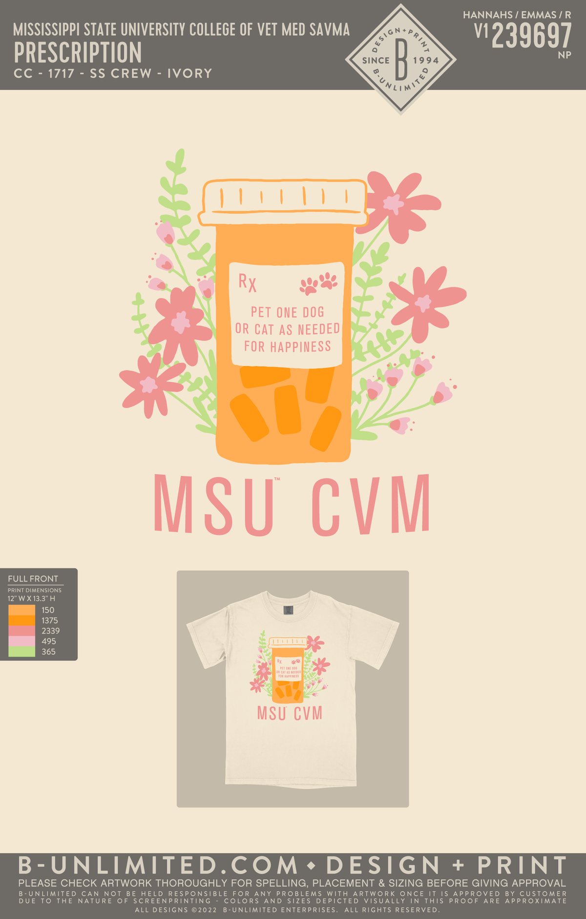 Mississippi State University College of Vet Med SAVMA - Prescription - CC - 1717 - SS Crew - Ivory