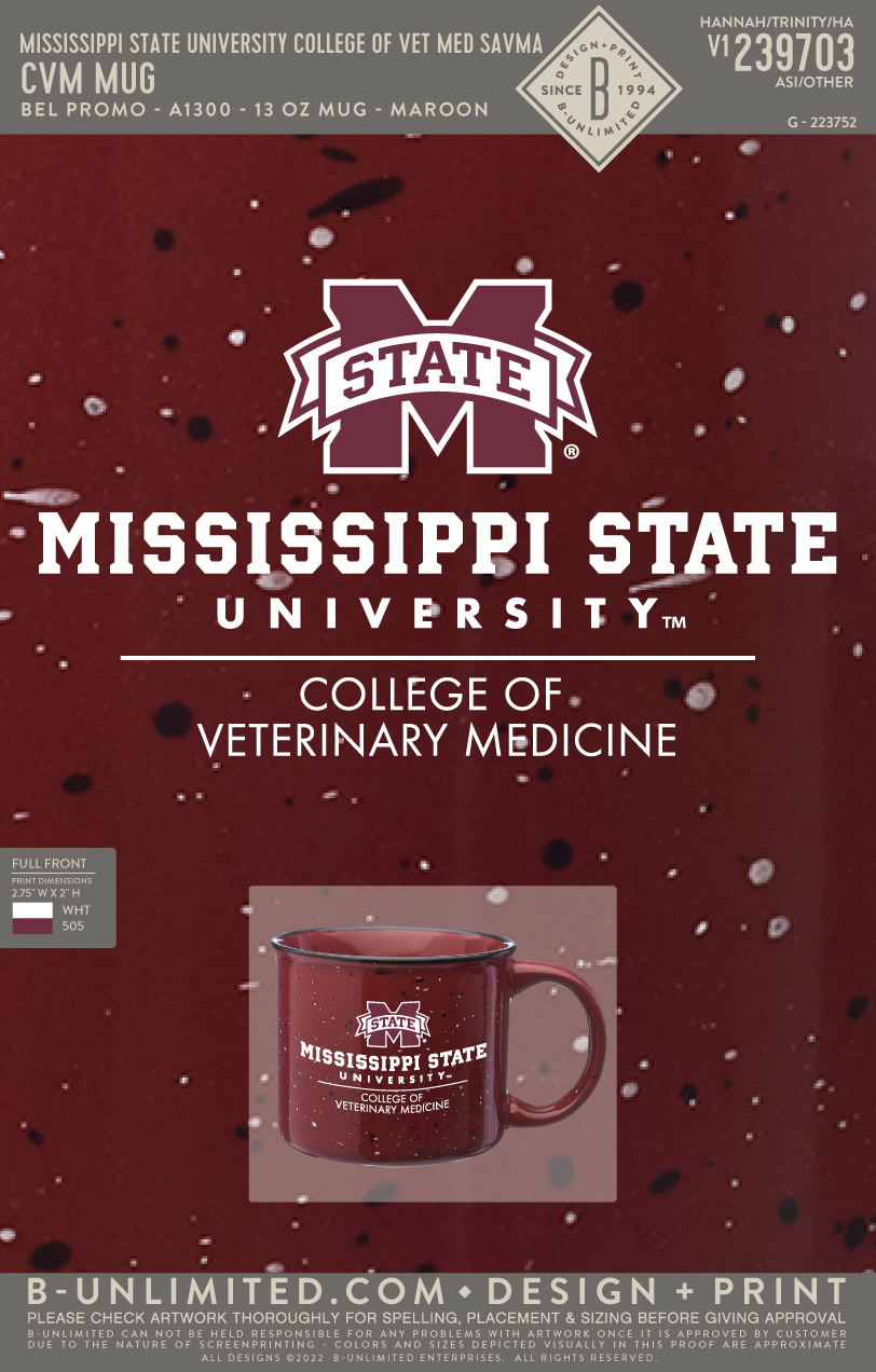 Mississippi State University College of Vet Med SAVMA - CVM Mug - Bel Promo - A1300 - 13 oz Mug - Maroon