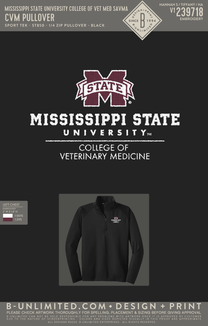 Mississippi State University College of Vet Med SAVMA - CVM Pullover - Sport Tek - ST850 - 1/4 Zip Pullover - Black