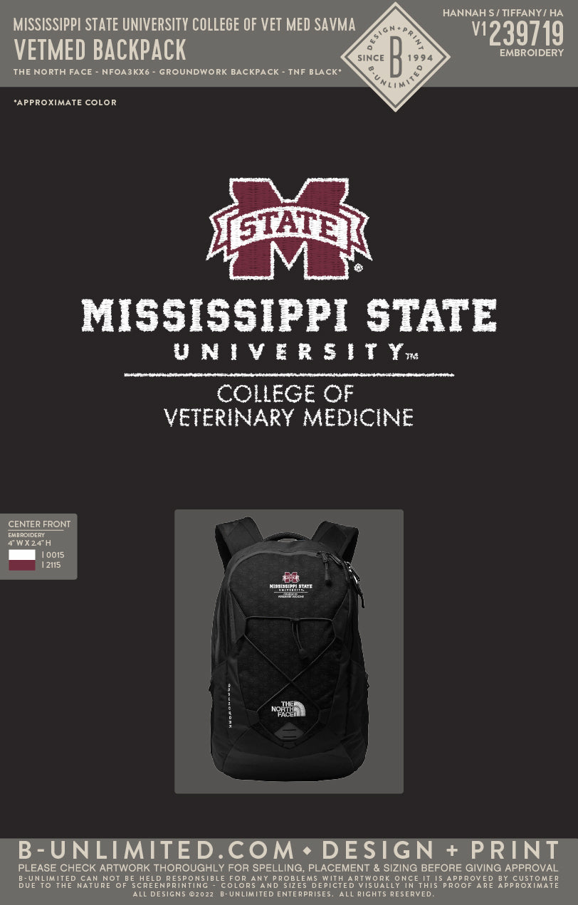Mississippi State University College of Vet Med SAVMA - VetMed Backpack - The North Face - NFOA3KX6 - Groundwork Backpack - TNF Black