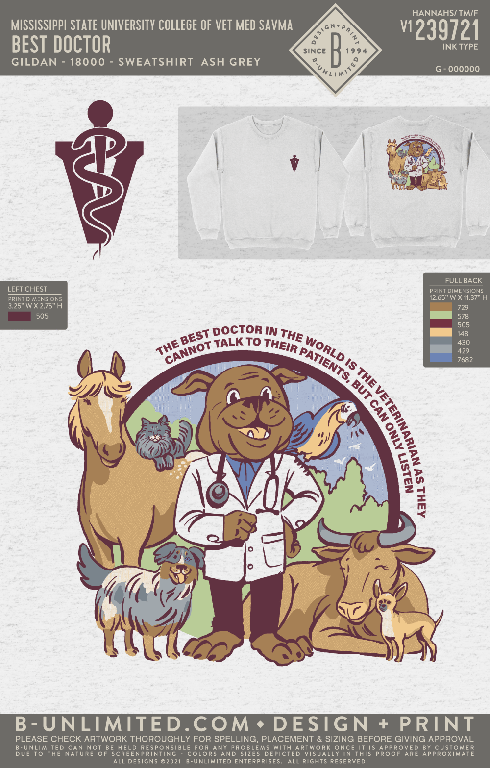 Mississippi State University College of Vet Med SAVMA - Best Doctor - Gildan - 18000 - Sweatshirt - Ash Grey