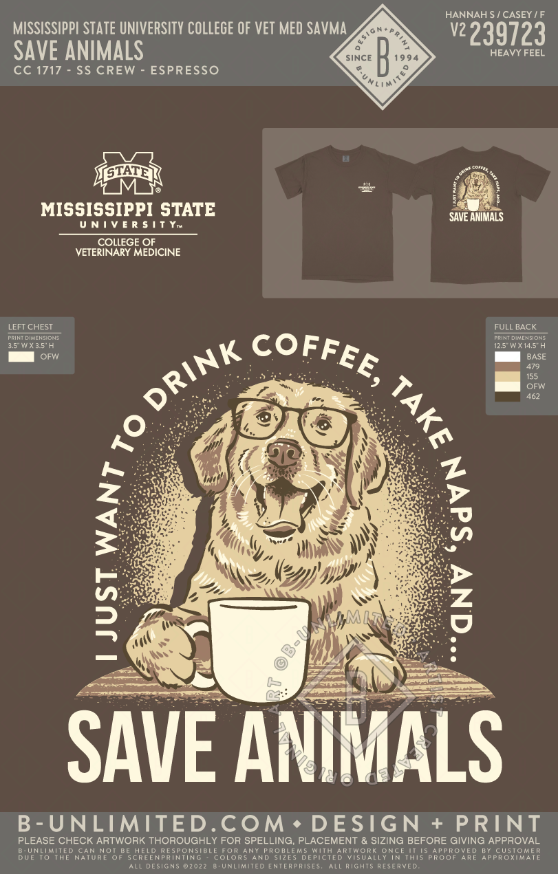 Mississippi State University College of Vet Med SAVMA - Save Animals - CC - 1717 - SS Crew - Espresso