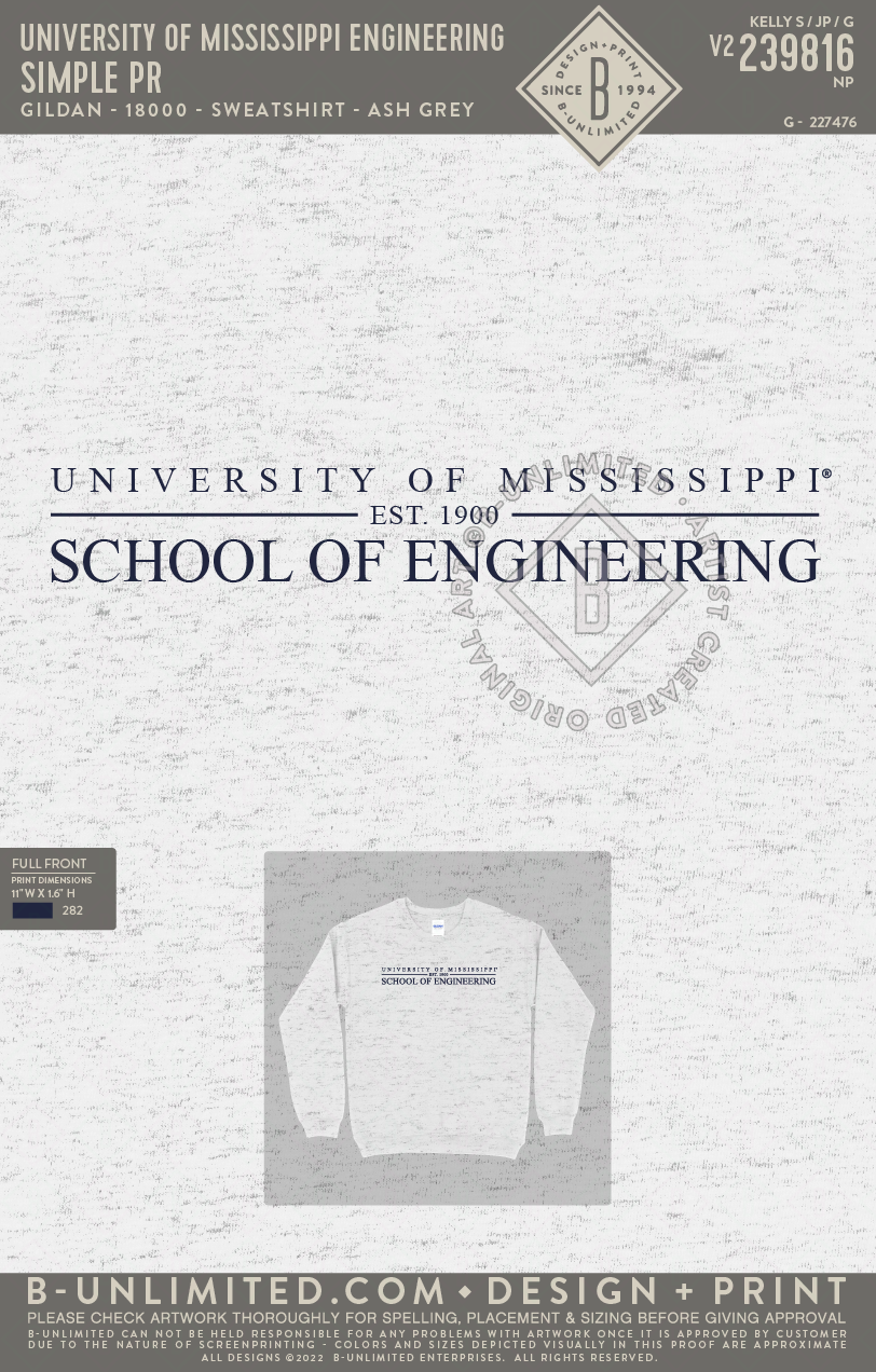 University of Mississippi Engineering - Simple PR - Gildan - 18000 - Sweatshirt - Ash Grey