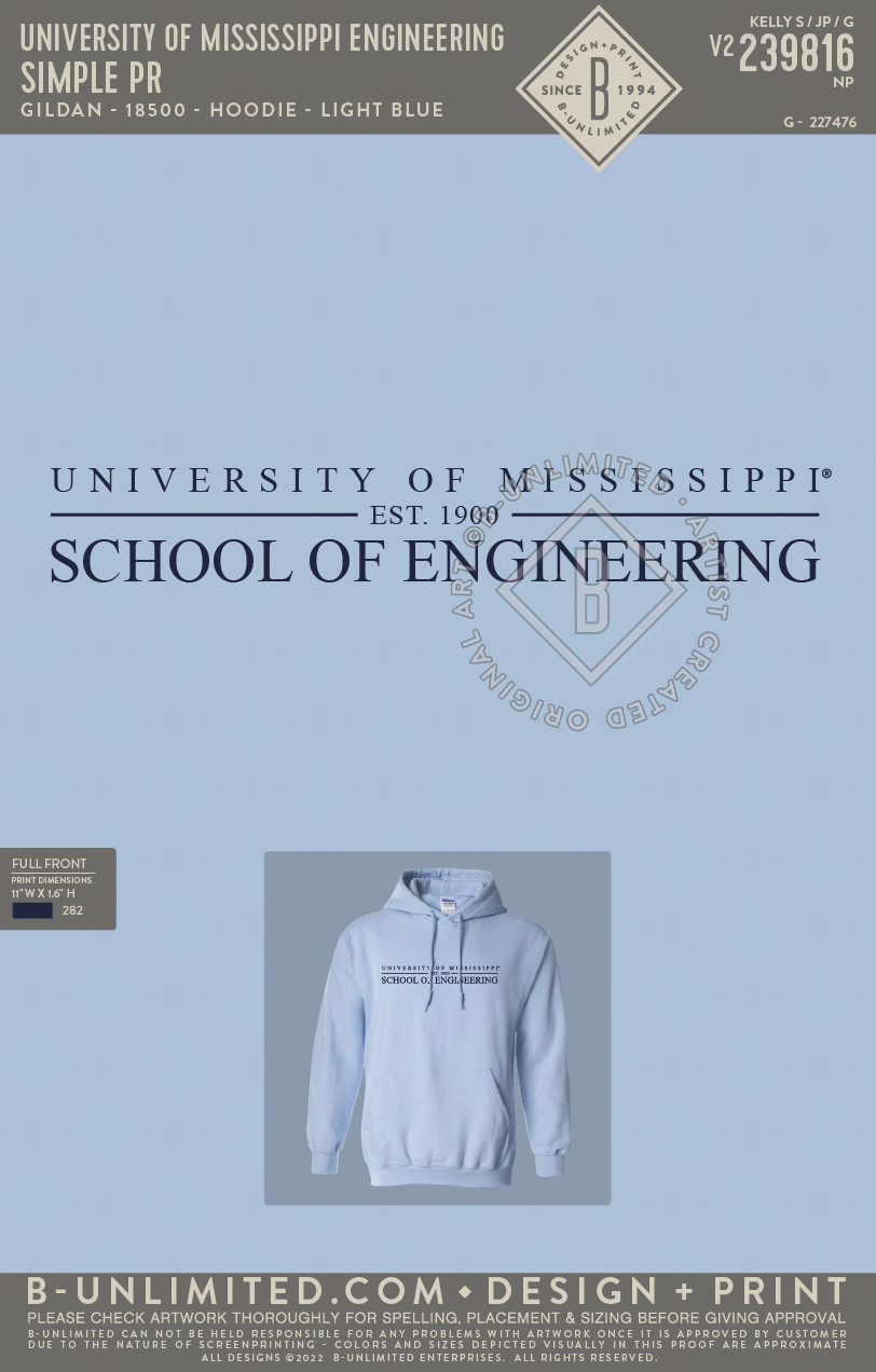 University of Mississippi Engineering - Simple PR - Gildan - 18500 - Hoodie - Light Blue