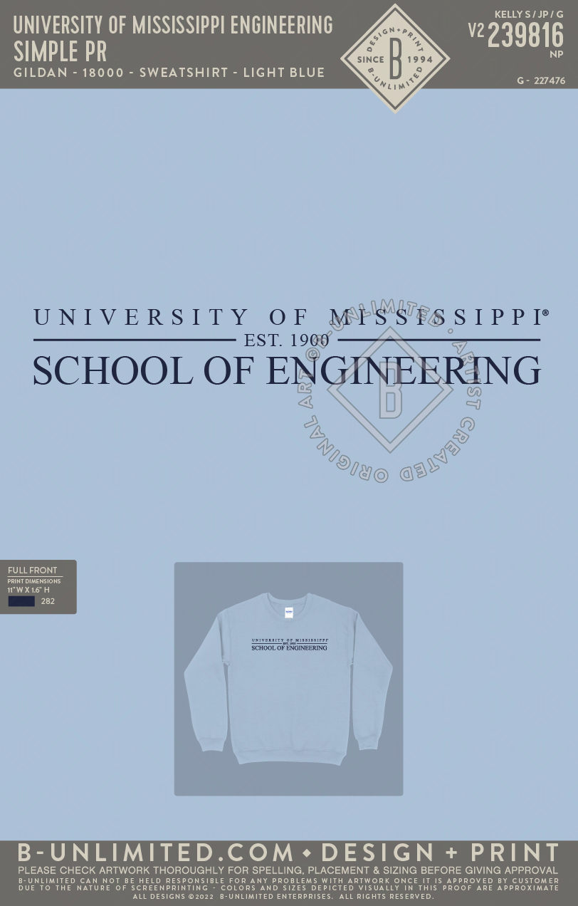 University of Mississippi Engineering - Simple PR - Gildan - 18000 - Sweatshirt - Light Blue