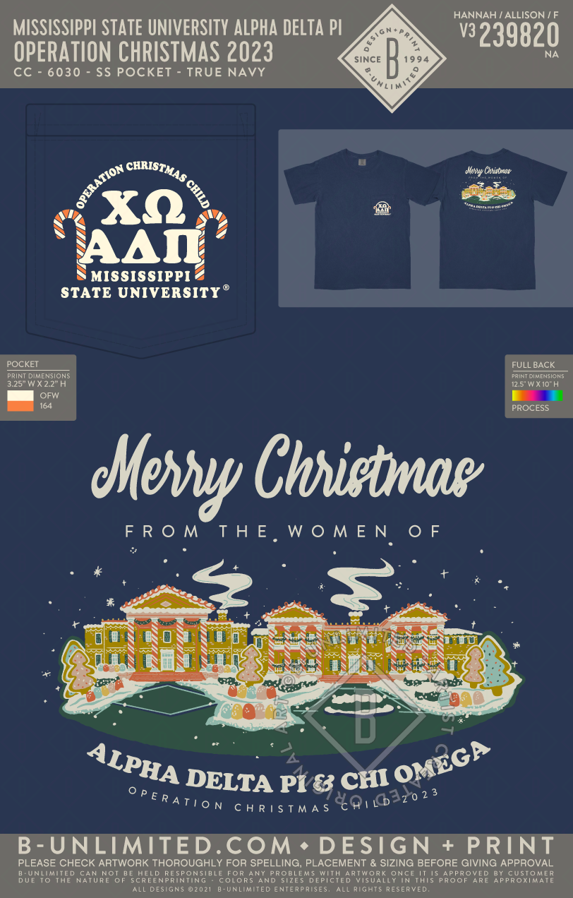 Mississippi State University Chi Omega - Operation Christmas 2023 - CC - 6030 - SS Pocket - True Navy