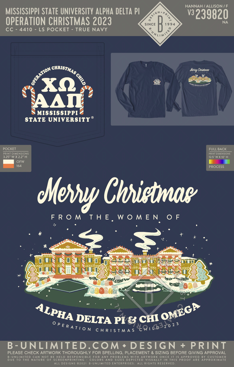 Mississippi State University Chi Omega - Operation Christmas 2023 - CC - 4410 - LS Pocket - True Navy