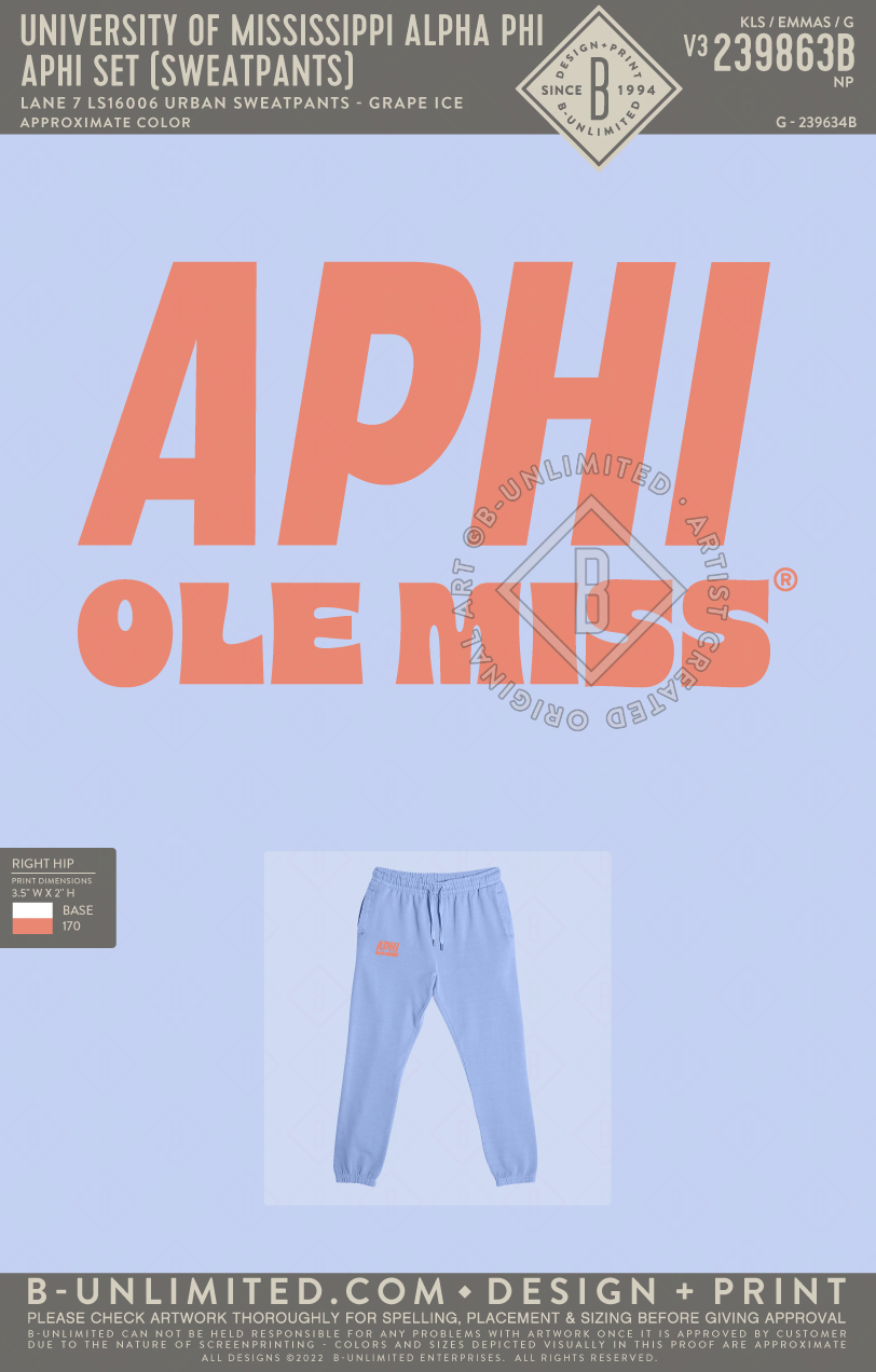 University of Mississippi Alpha Phi - Aphi Set (Sweatpants) - Lane Seven - LS16006 - Urban Jogger Sweat - Grape Ice