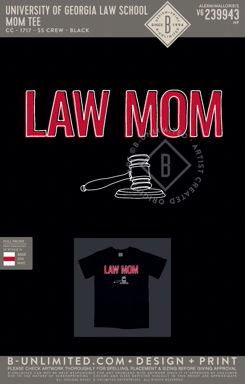 UGA Law - Mom tee - CC - 1717 - SS Crew - Black