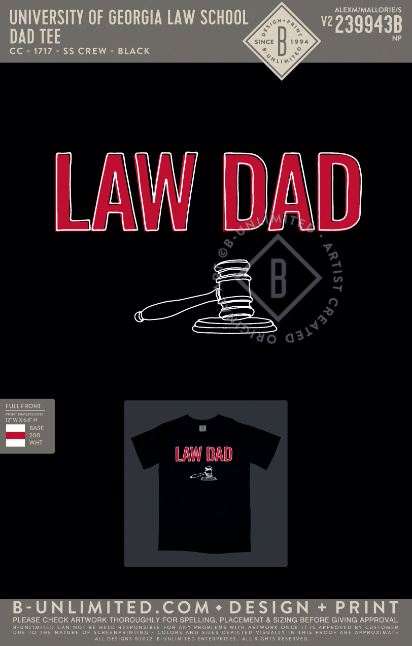 UGA Law - Dad tee - CC - 1717 - SS Crew - Black