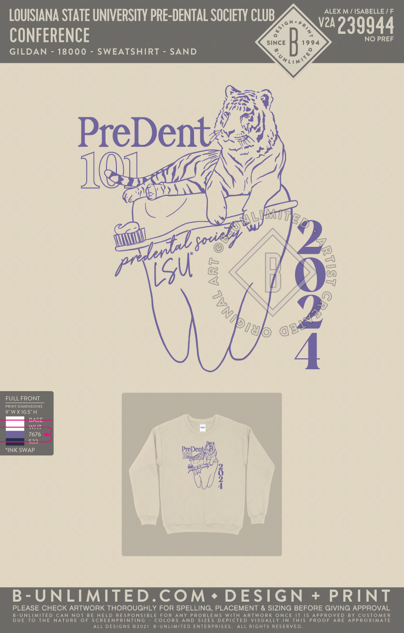 Louisiana State University Pre-Dental Society Club - Conference (purple ink) - Gildan - 18000 - Sweatshirt - Sand