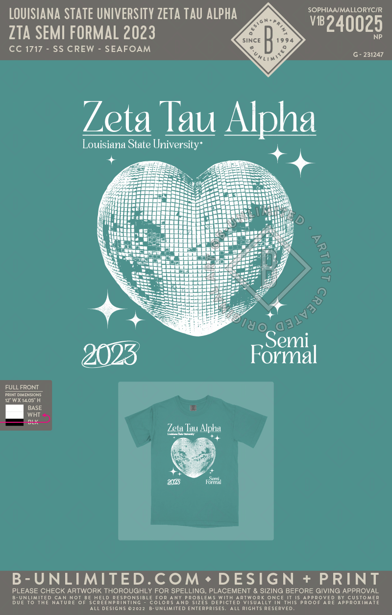 Louisiana State University Zeta Tau Alpha - ZTA Semi Formal 2023 - CC - 1717 - SS Crew - Seafoam