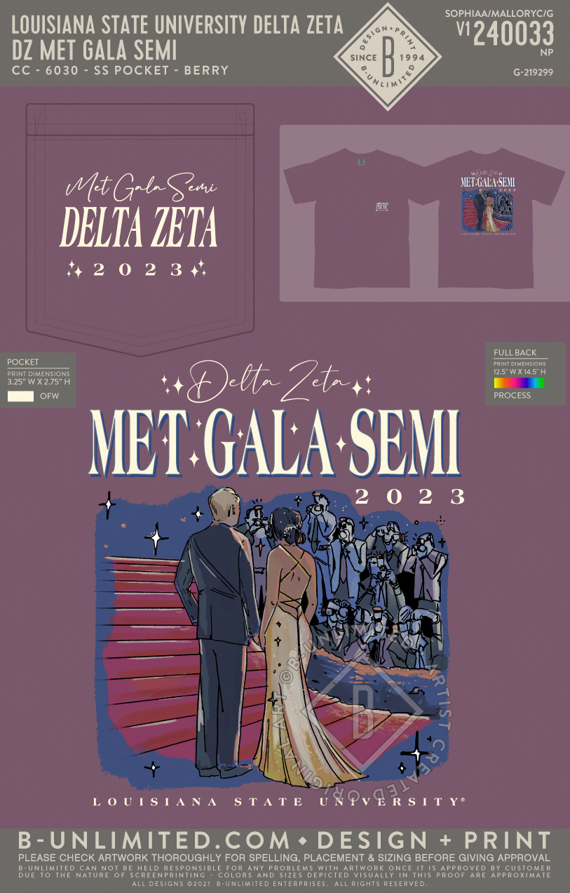 Louisiana State University Delta Zeta - DZ Met Gala Semi - CC - 6030 - SS Pocket - Berry