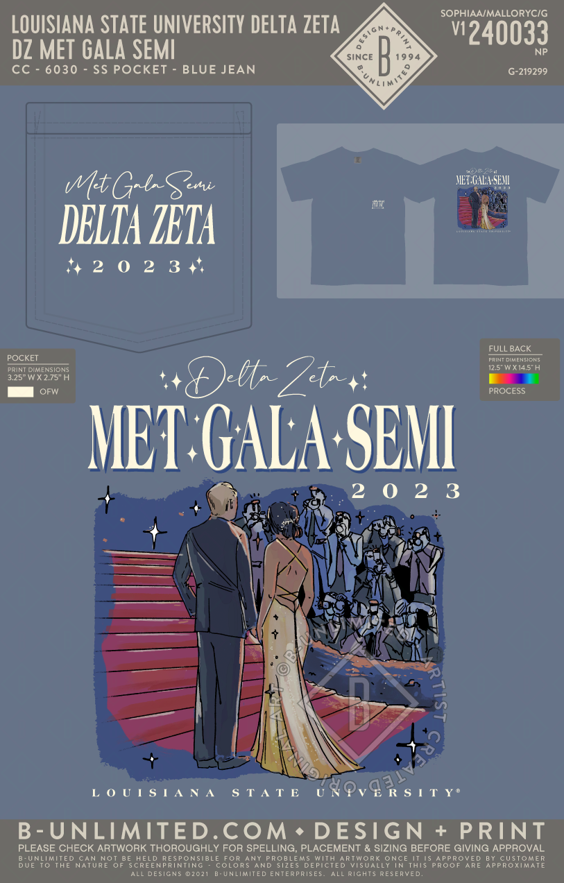 Louisiana State University Delta Zeta - DZ Met Gala Semi - CC - 6030 - SS Pocket - Blue Jean