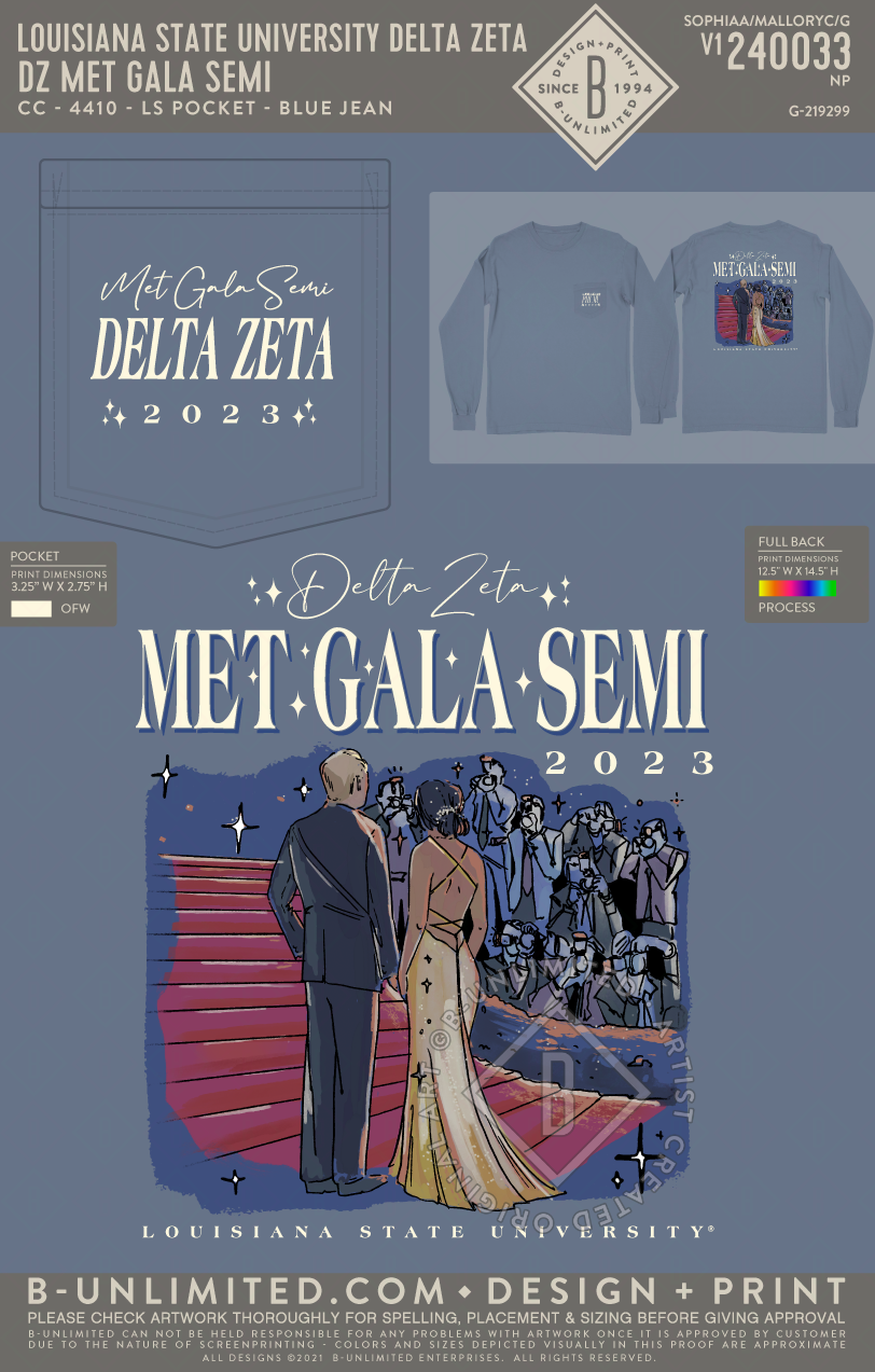 Louisiana State University Delta Zeta - DZ Met Gala Semi - CC - 4410 - LS Pocket - Blue Jean