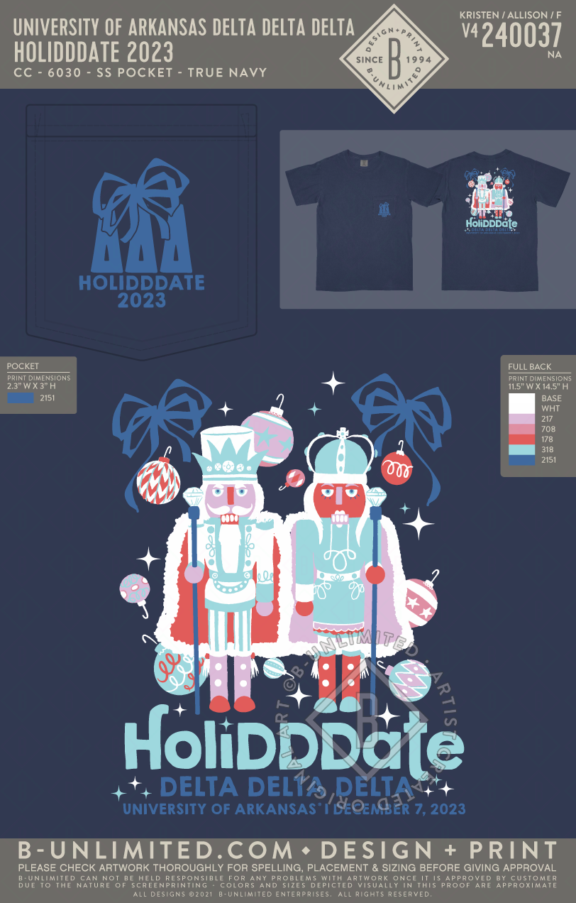 University of Arkansas Delta Delta Delta - Holidddate 2023 - CC - 6030 - SS Pocket - True Navy