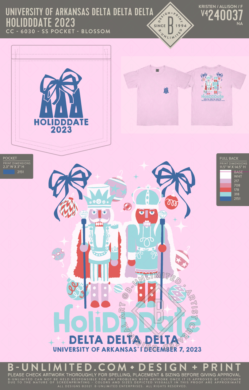 University of Arkansas Delta Delta Delta - Holidddate 2023 - CC - 6030 - SS Pocket - Blossom