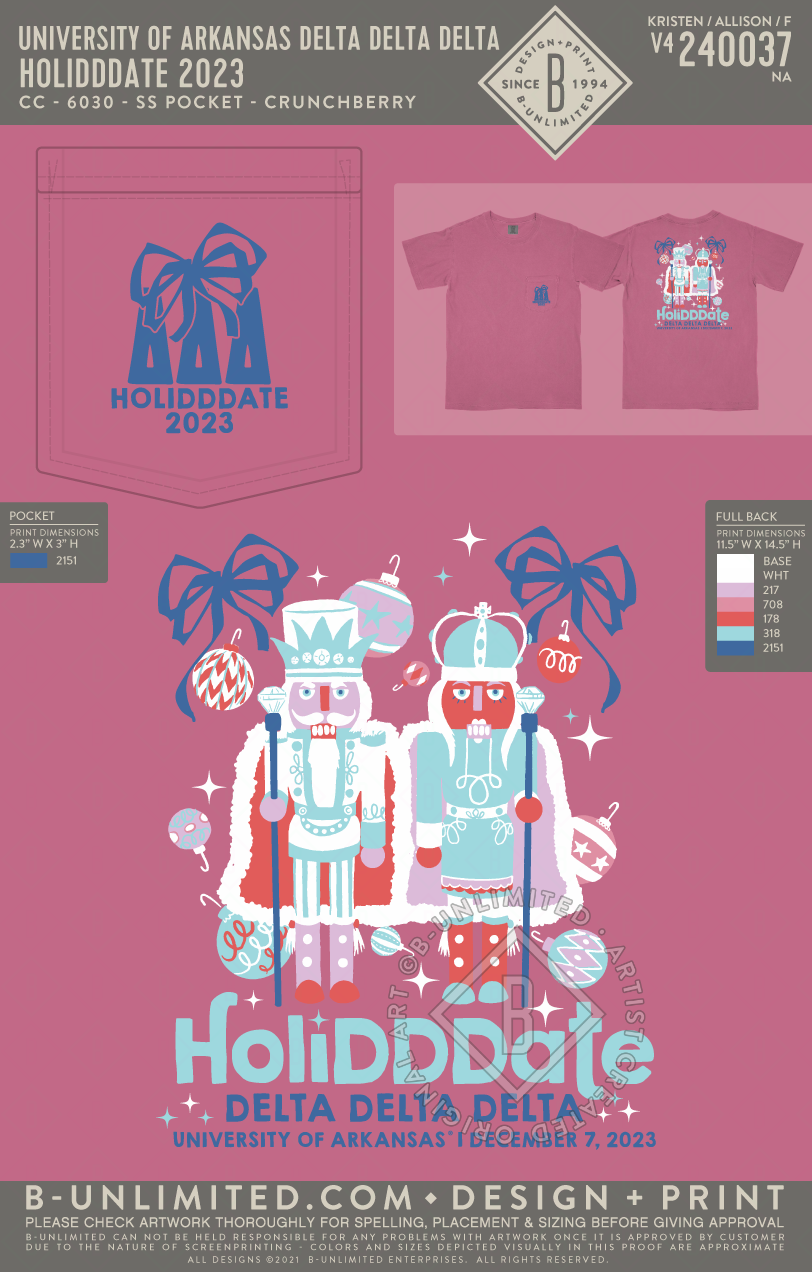 University of Arkansas Delta Delta Delta - Holidddate 2023 - CC - 6030 - SS Pocket - Crunchberry