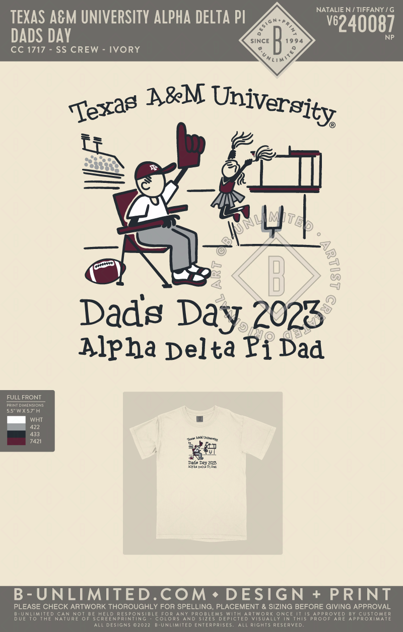 Texas A&M University Alpha Delta Pi - Dads Day - CC - 1717 - SS Crew - Ivory