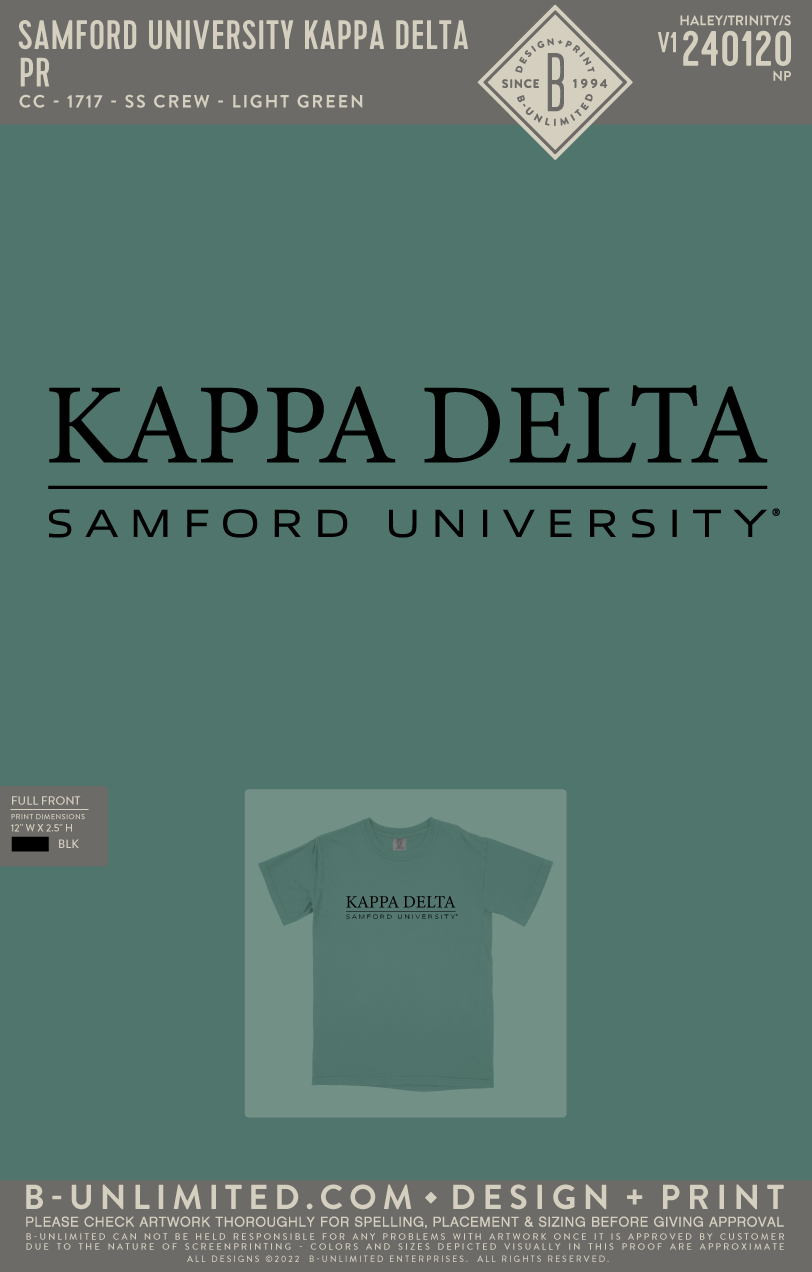 Samford University Kappa Delta - PR - CC - 1717 - SS Crew - Light Green