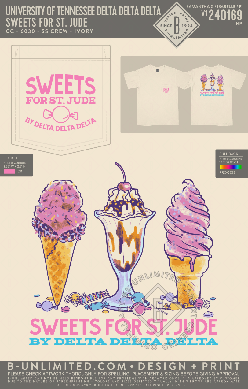 University of Tennessee Delta Delta Delta - Sweets For St. Jude - CC - 6030 - SS Pocket - Ivory