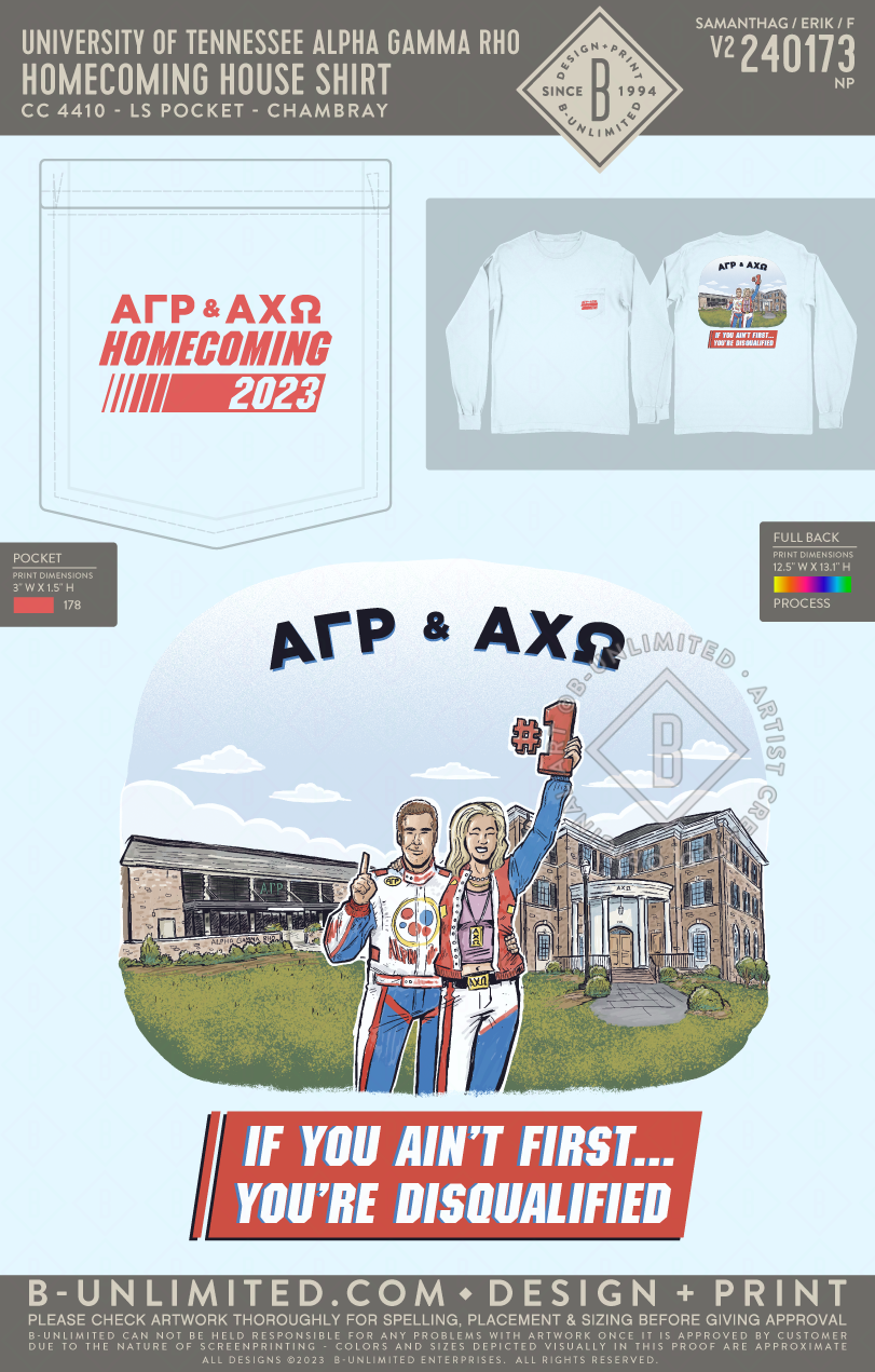 University of Tennessee Alpha Gamma Rho - Homecoming House Shirt - CC - 4410 - LS Pocket - Chambray