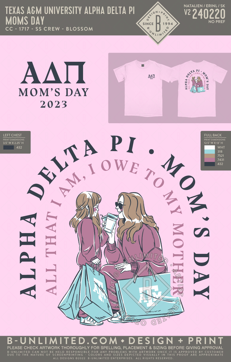 Texas A&M University Alpha Delta Pi - Moms Day - CC - 1717 - SS Crew - Blossom