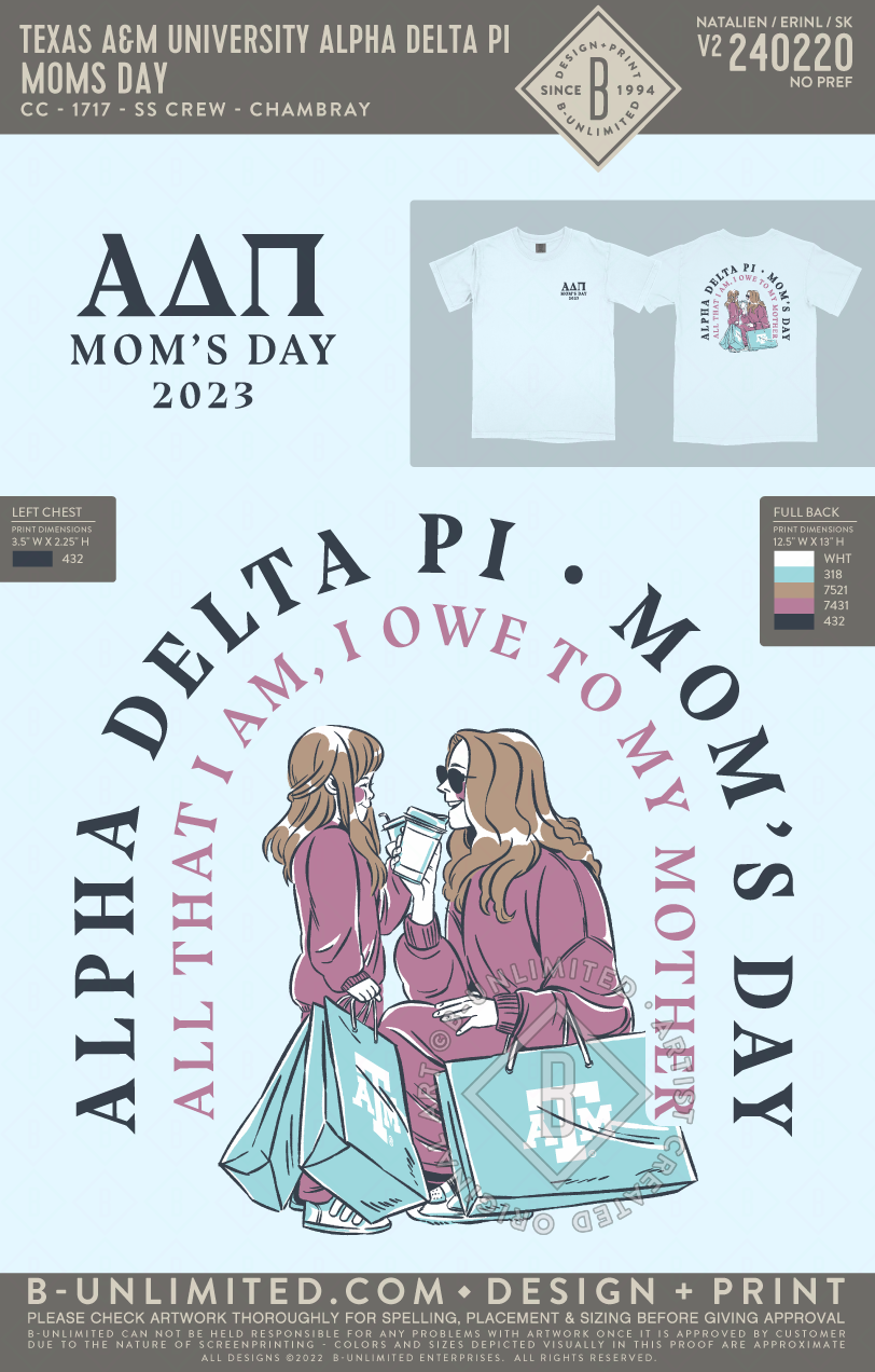 Texas A&M University Alpha Delta Pi - Moms Day - CC - 1717 - SS Crew - Chambray