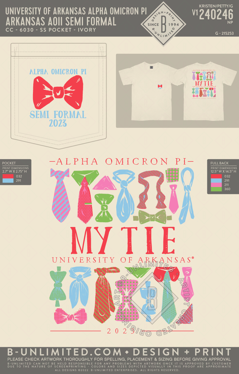 University of Arkansas Alpha Omicron Pi - ARKANSAS AOII SEMI FORMAL - CC - 6030 - SS Pocket - Ivory
