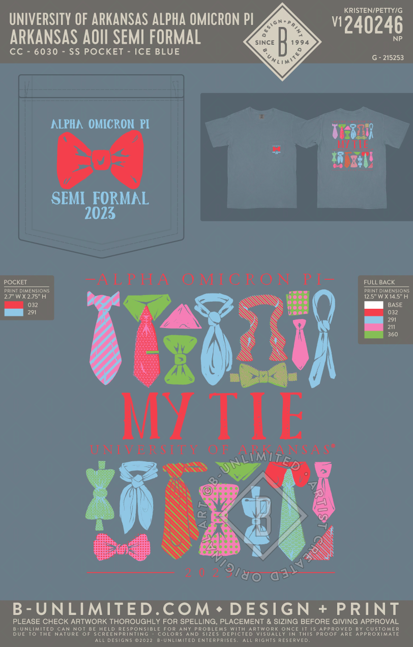 University of Arkansas Alpha Omicron Pi - ARKANSAS AOII SEMI FORMAL - CC - 6030 - SS Pocket - Ice Blue