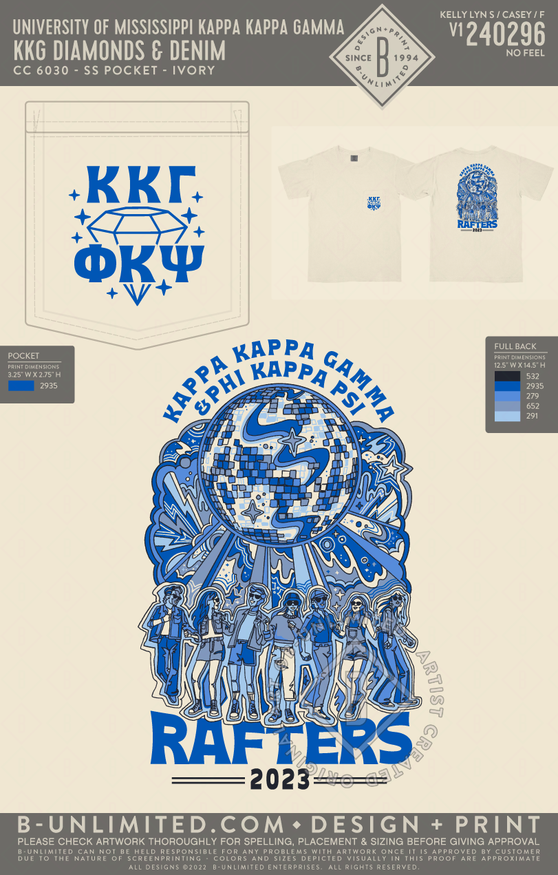 University of Mississippi Kappa Kappa Gamma - KKG Diamonds & Denim - CC - 6030 - SS Pocket - Ivory