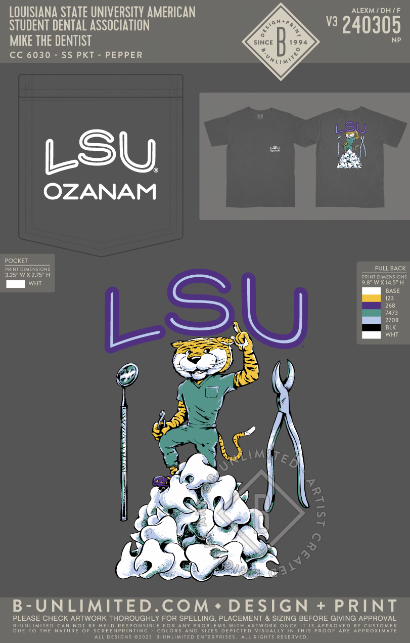 Louisiana State University American Student Dental Association - Mike the Denist - CC - 6030 - SS Pocket - Pepper