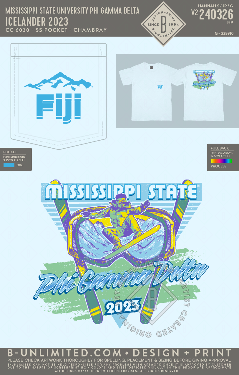 Mississippi State University Phi Gamma Delta - Icelander 2023 - CC - 6030 - SS Pocket - Chambray